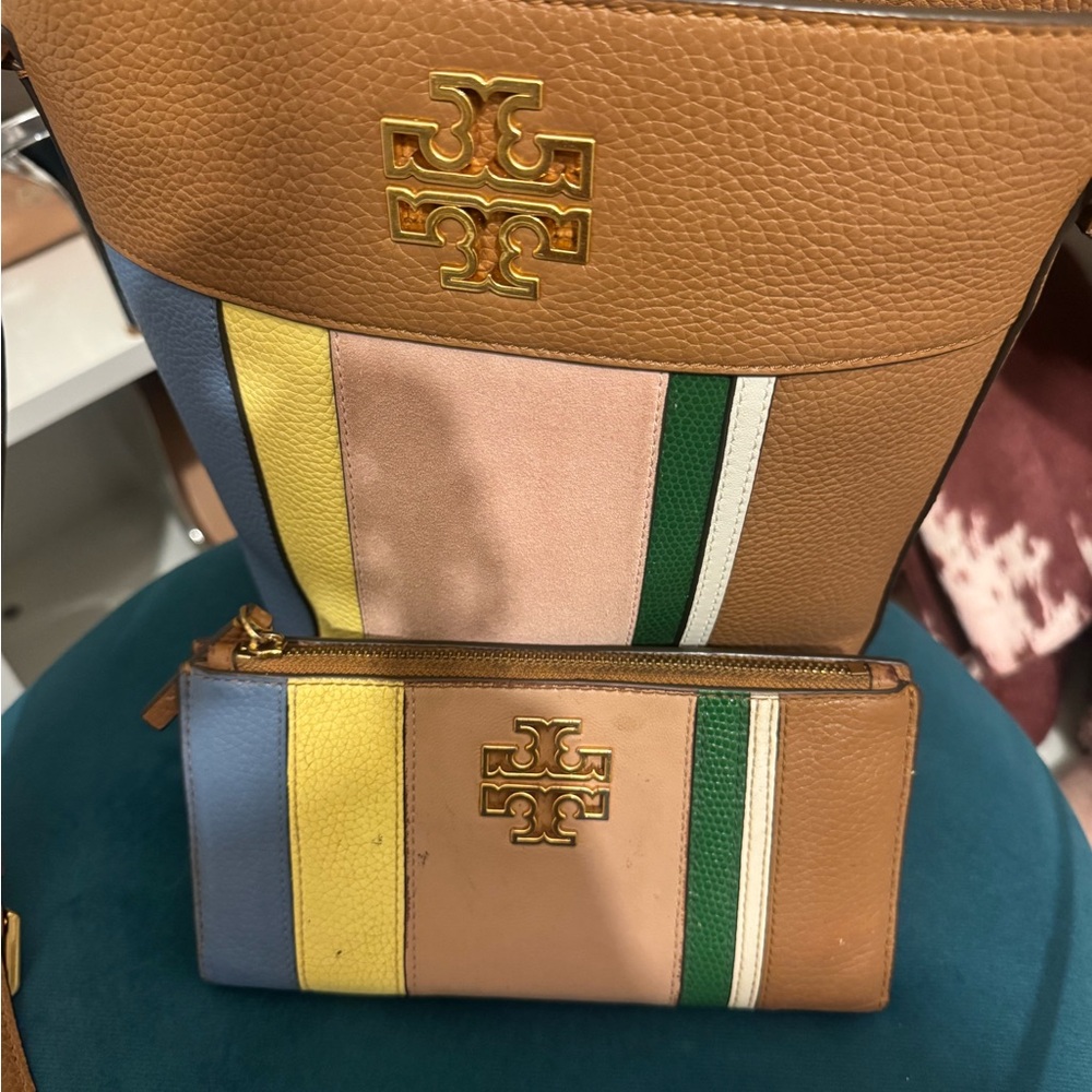 Tory Burch Tan Multicolor Leather Crossbody with Stripe Wallet - Picture 2 of 9